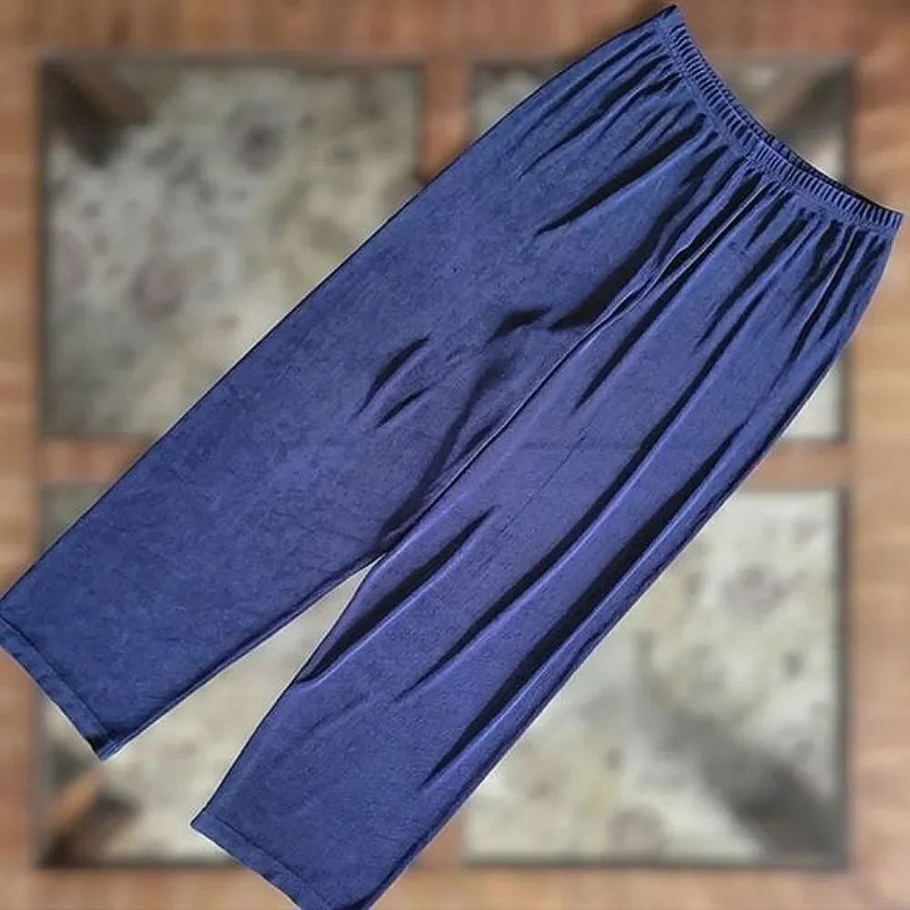 Vtg royal blue fine rib high rise wide leg pants